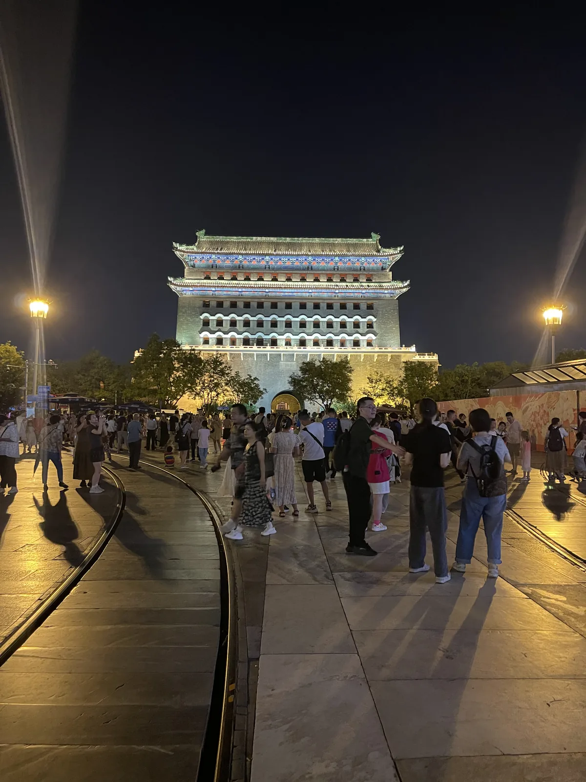 Zhengyangmen (Qianmen) gate lit up at night, Beijing — photo by goFLY founder, July 2024