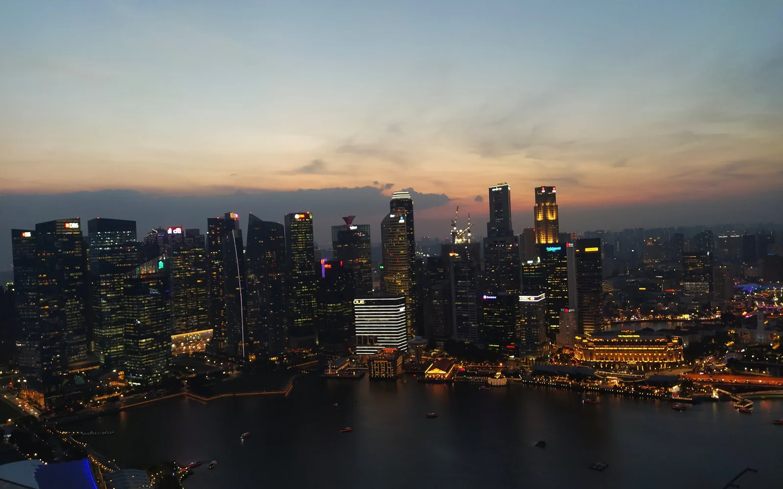Golden-hour light over the Singapore skyline and Marina Bay from a high viewpoint — photo by goFLY founder Mahabub Alam Razu, January 2020
