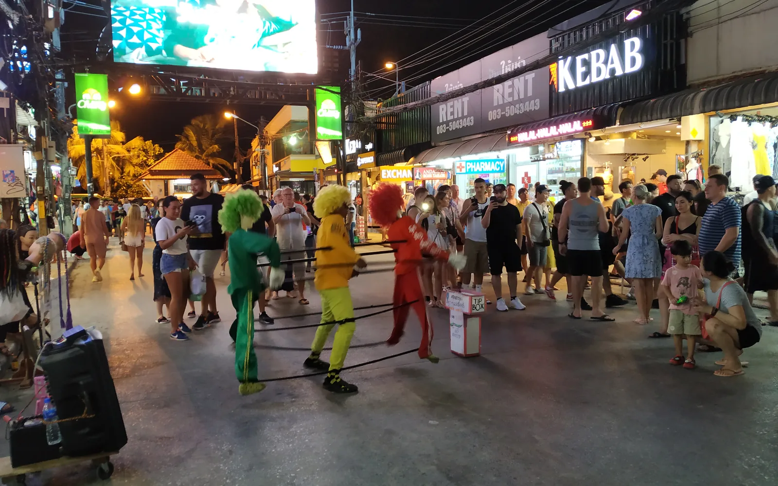 The neon-lit nightlife of Bangla Road in Patong after dark, Phuket, Thailand — photo by goFLY founder Mahabub Alam Razu, March 2019