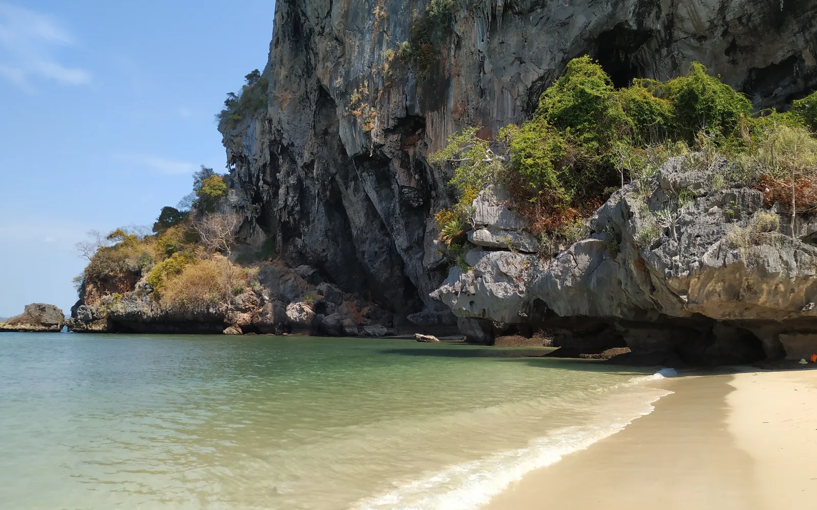 Railay Beach framed by dramatic limestone cliffs and turquoise water, Krabi, Thailand — photo by goFLY founder Mahabub Alam Razu, March 2019