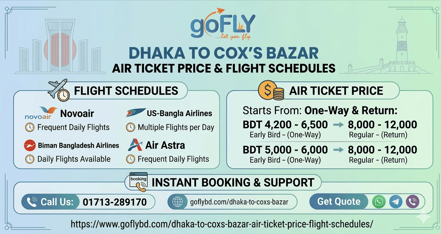 Dhaka to Cox’s Bazar Air Ticket Price and Flight Schedules