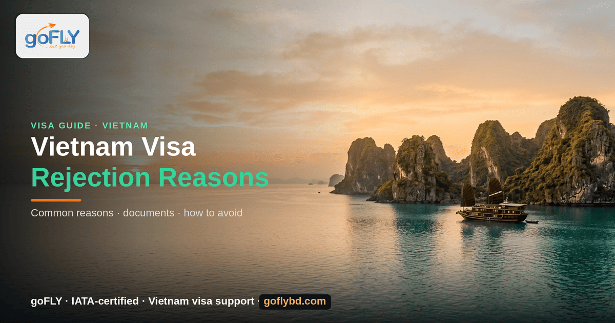 Reasons for Vietnam Visa Rejection for Bangladeshi — Ha Long Bay at sunset, goFLY Limited IATA-certified