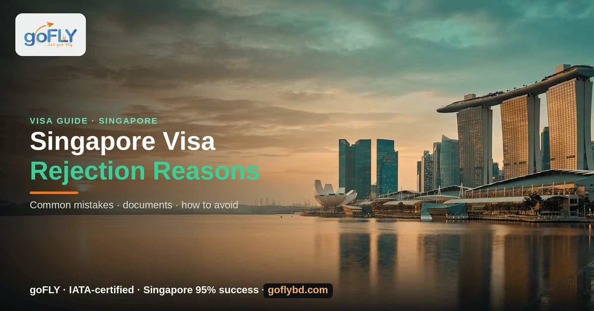 Singapore Visa Rejection Reasons for Bangladeshi Applicants — Marina Bay Sands, Singapore at sunset, goFLY Limited IATA-certified