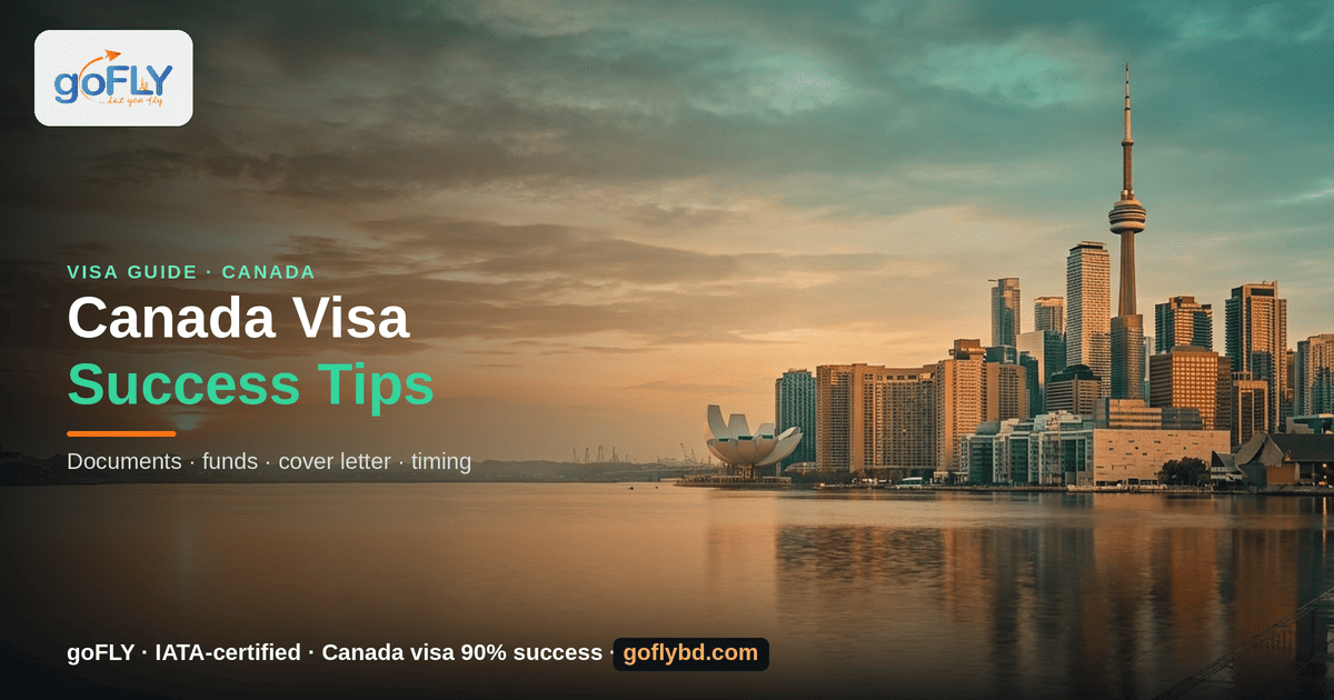Tips for Successful Canada Visa Application — Toronto skyline and CN Tower at sunset, goFLY Limited IATA-certified