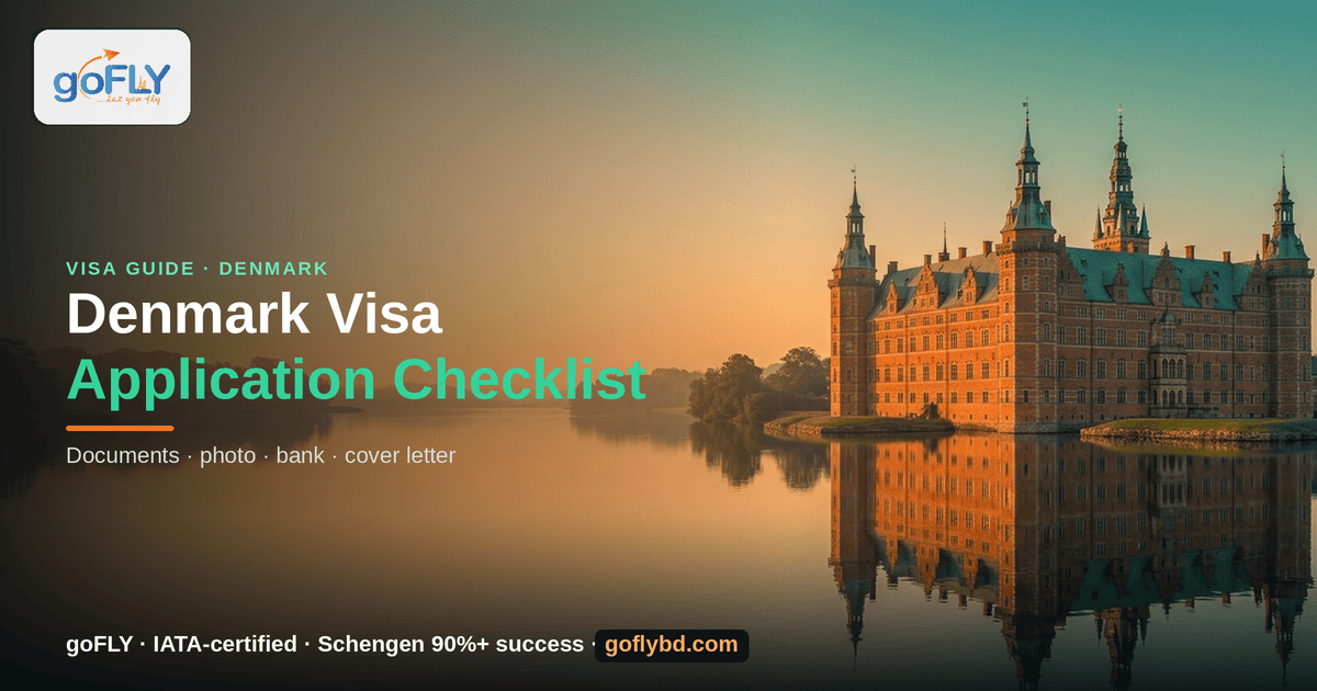 Denmark Visa Application Checklist — Frederiksborg Castle, Denmark at sunset, goFLY Limited IATA-certified