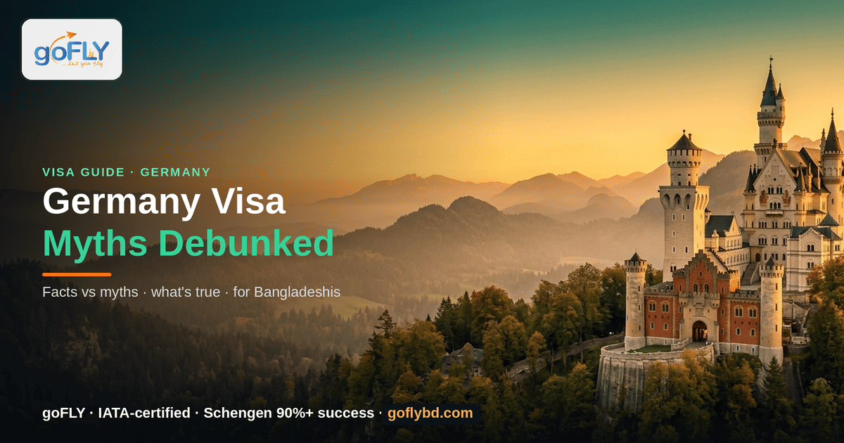 Germany Visa Myths Debunked for Bangladeshi Travelers — Neuschwanstein Castle, Bavaria at sunset, goFLY Limited IATA-certified