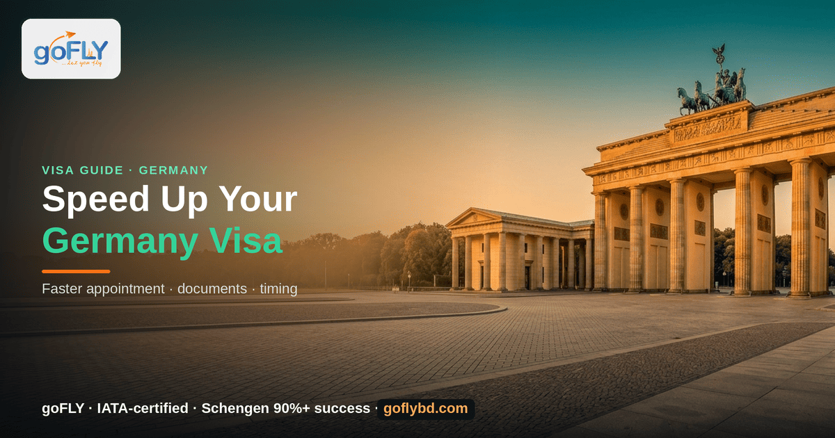 How to Speed Up Your Germany Visa Application Process — Brandenburg Gate, Berlin at golden hour, goFLY Limited IATA-certified