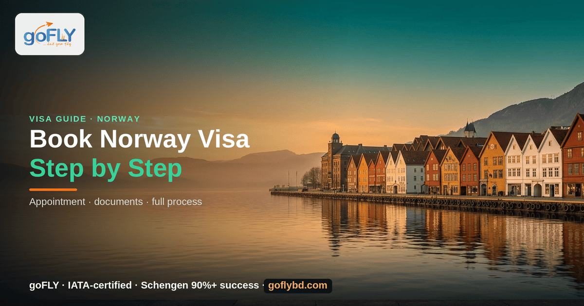 Step-by-Step Guide to Book Norway Visa Appointment — Bergen Bryggen wharf at golden hour, goFLY Limited IATA-certified