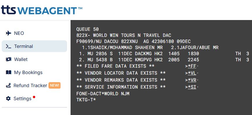 Galileo GDS Booking Interface
