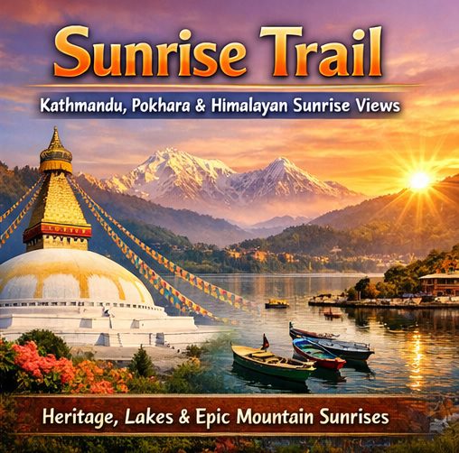 Golden sunrise over Himalayan mountains from Nagarkot viewpoint