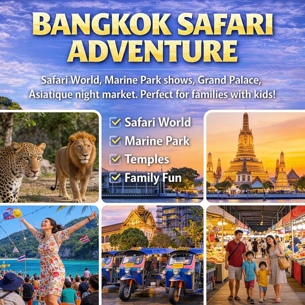 Bangkok Safari Adventure Tour Package - Safari World Marine Park Grand Palace Asiatique Bangkok Thailand family tour