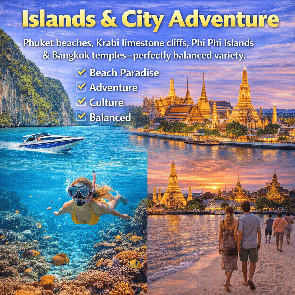 Thailand Islands City Adventure Tour - Phuket Krabi Bangkok 6N7D Beach Temple Experience