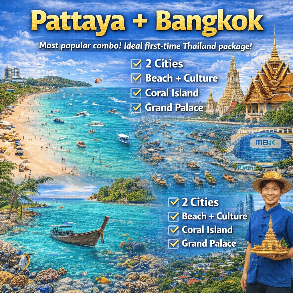 Pattaya Bangkok Tour Package - Coral Island Grand Palace Wat Pho Floating Market Thailand