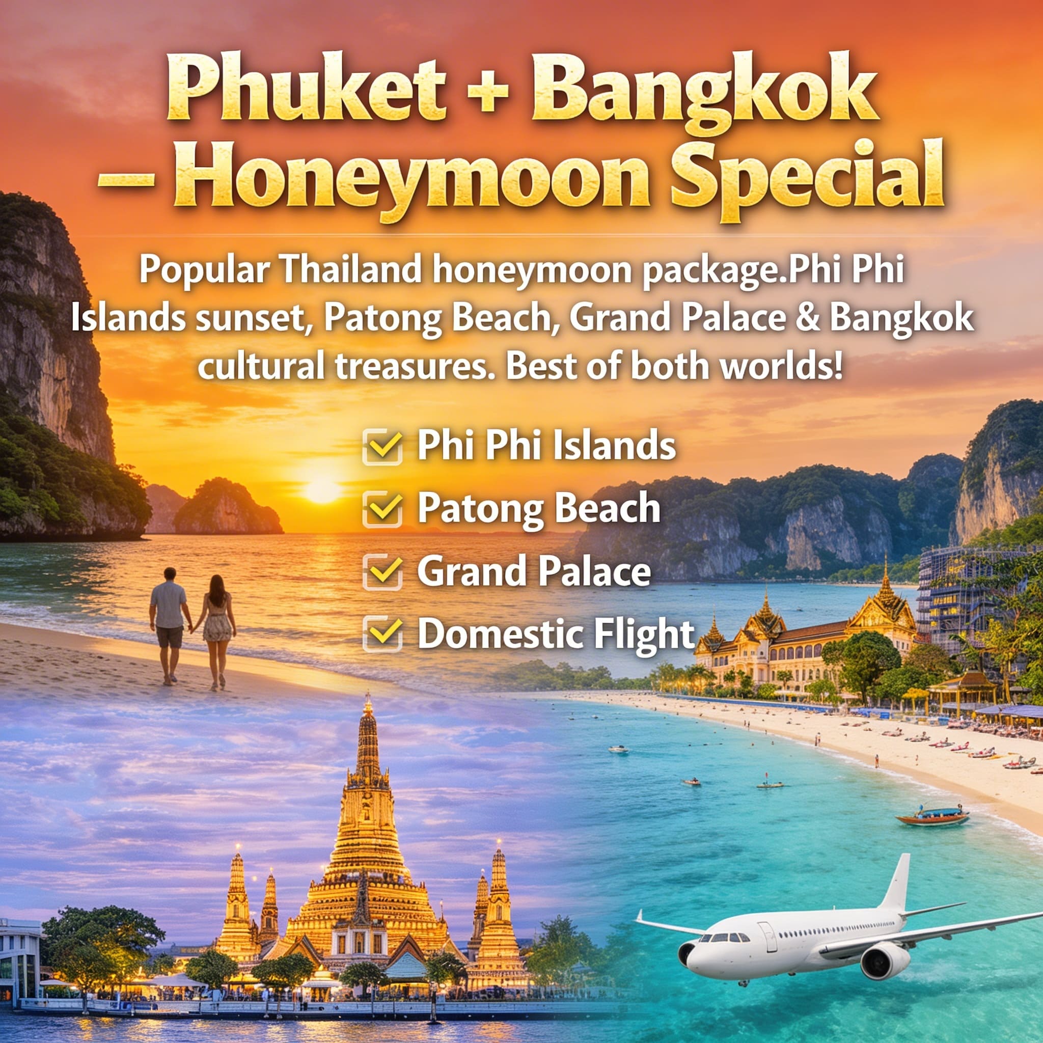Phuket Bangkok Honeymoon Package - Phi Phi Islands Grand Palace Romantic Thailand Tour