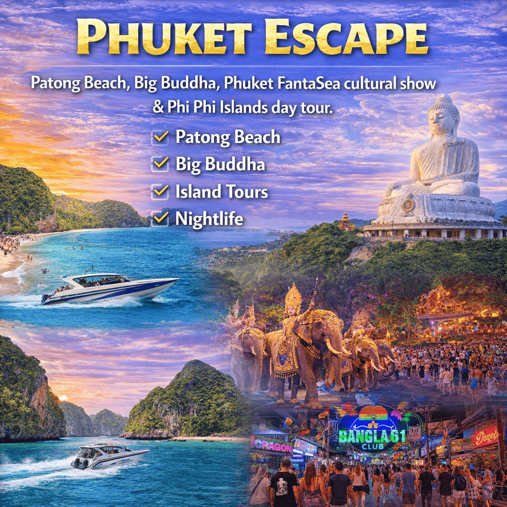 Phuket Escape Tour Package - Patong Beach Big Buddha Phi Phi Islands FantaSea Thailand