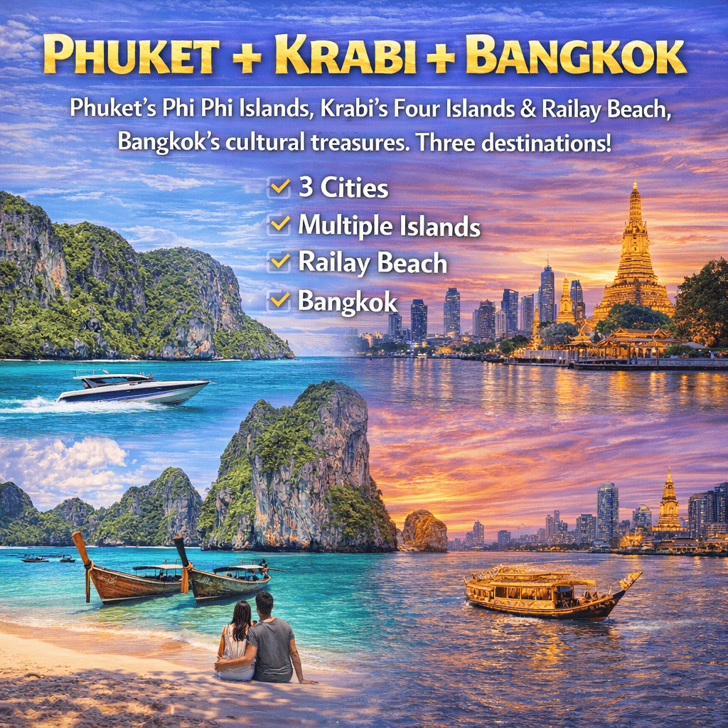 Phuket Krabi Bangkok Tour 6N7D - Phi Phi Islands Four Islands Railay Beach Grand Palace Thailand